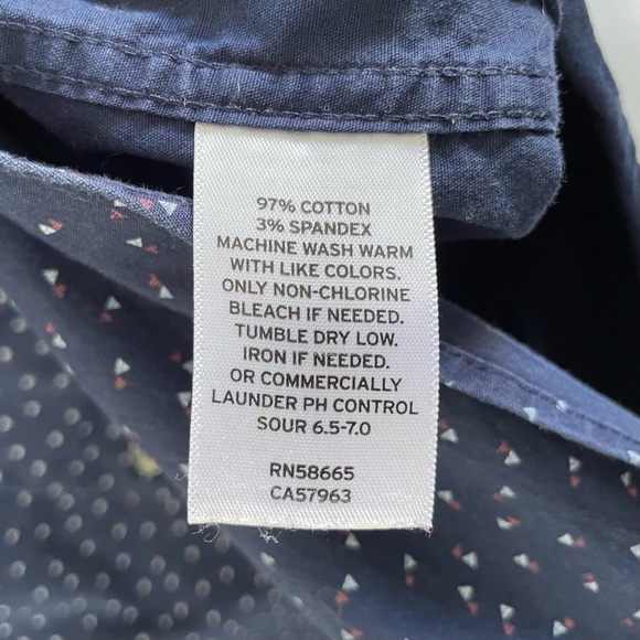 14th & Union Trim Fit Printed Long Sleeve Button Down Shirt Navy Blue Size XL - Picture 15 of 16